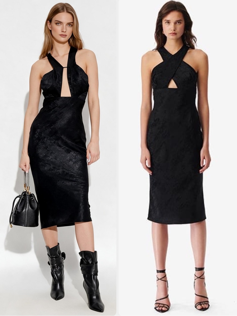IRO Paris Calvino Shiny Black Halter Keyhole Midi Dress NWT $475